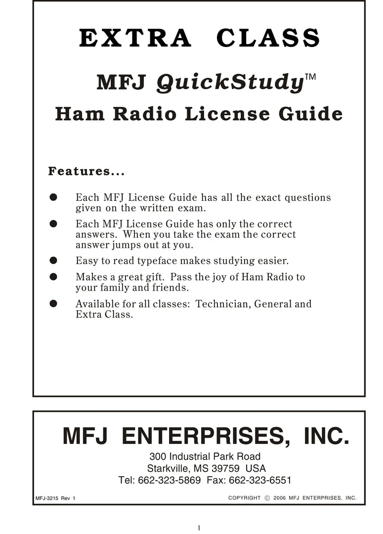 MFJ-3215, QUICK STUDY GUIDE EXTRA