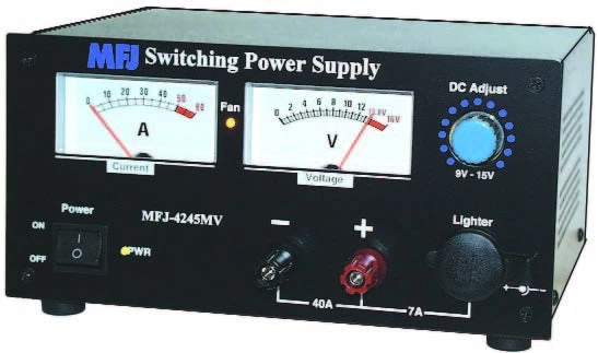 MFJ-4245MV, SWITCHING PS, 45AMPS, 12VDC, METERS, ADJ, LED LAMP