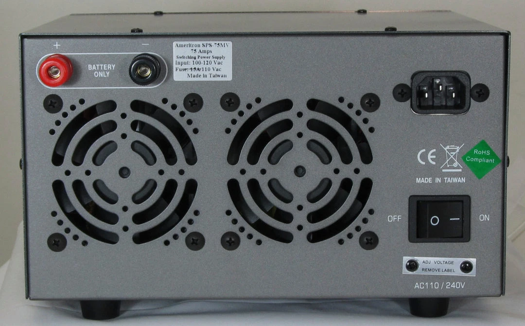 MFJ-4275MV, SWITCH PS, 75A, 13.6V ADJ, MTR, PP, BP, 110-220VAC