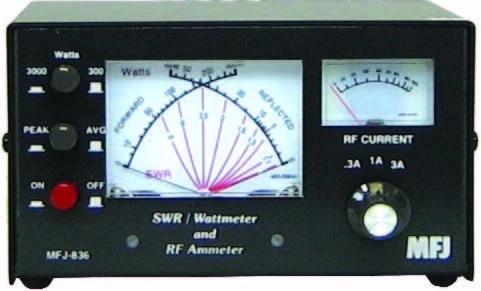 MFJ-836, RF IN-LINE CURRENT/SWR/WATTMETER, 1-30MHz, 3A