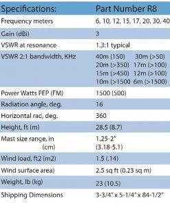 Cushcraft R-8, Vert,8 HF BANDS, 6,10,12,15,17,20,30,40M